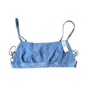 Aerie Bra Medium square neck strappy bralette NWT denim blue vibes strappy side